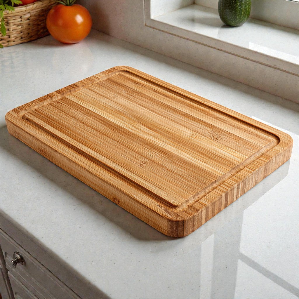 Qelnu Organic Bamboo Cutting Board with Juice Groove